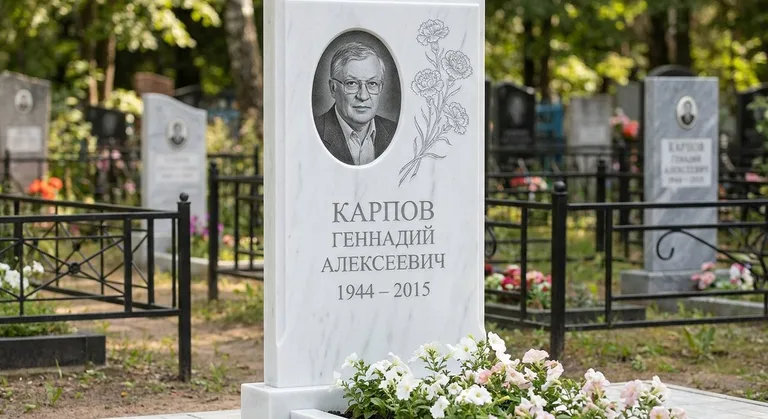 Памятник с гравировкой гвоздик — выполненная работа «Карпов» в Ханты-Мансийске