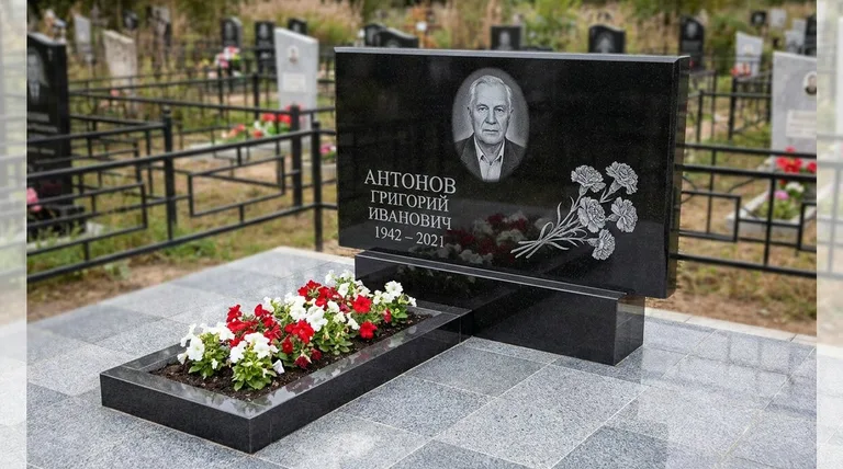 Памятник с гравировкой гвоздик — выполненная работа «Антонов» в Ханты-Мансийске