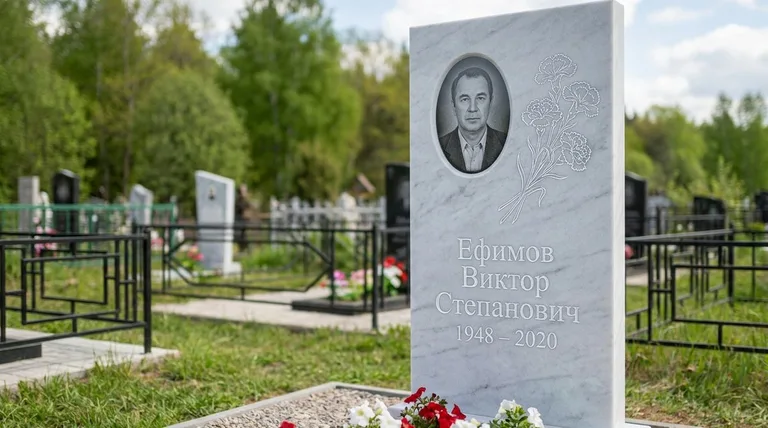 Памятник с гравировкой гвоздик — выполненная работа «Ефимов» в Ханты-Мансийске