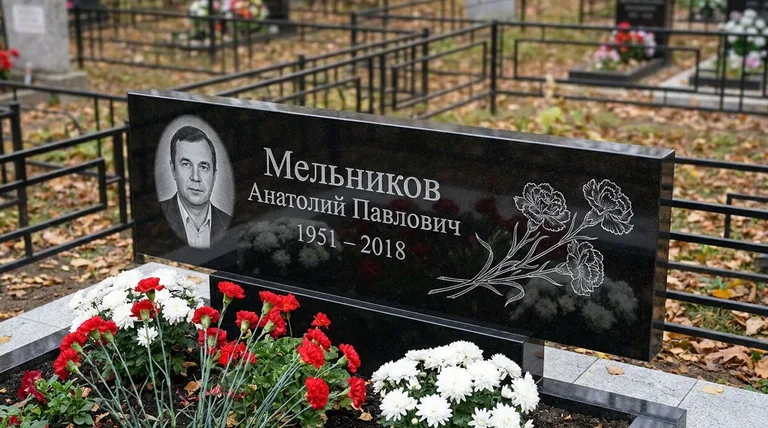 Памятник с гравировкой гвоздик — выполненная работа «Мельников» в Ханты-Мансийске