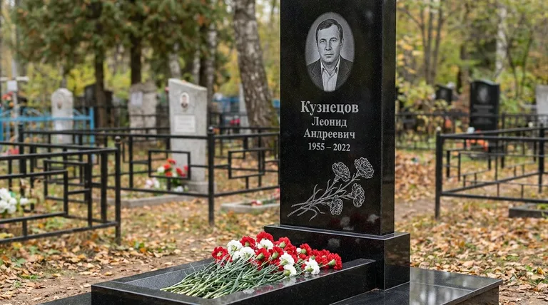 Памятник с гравировкой гвоздик — выполненная работа «Кузнецов» в Ханты-Мансийске