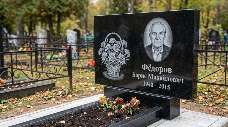 Памятник с гравировкой гвоздик — выполненная работа «Фёдоров» в Ханты-Мансийске