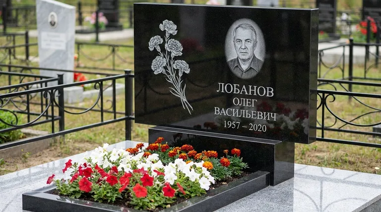 Памятник с гравировкой гвоздик — выполненная работа «Лобанов» в Ханты-Мансийске