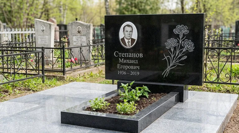 Памятник с гравировкой гвоздик — выполненная работа «Степанов» в Ханты-Мансийске