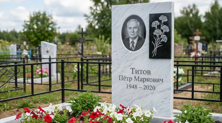 Памятник с гравировкой гвоздик — выполненная работа «Титов» в Ханты-Мансийске