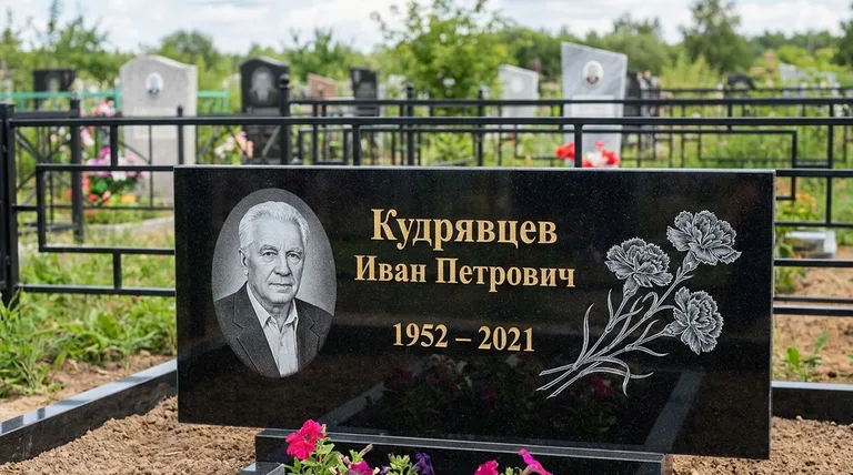 Памятник с гравировкой гвоздик — выполненная работа «Кудрявцев» в Ханты-Мансийске