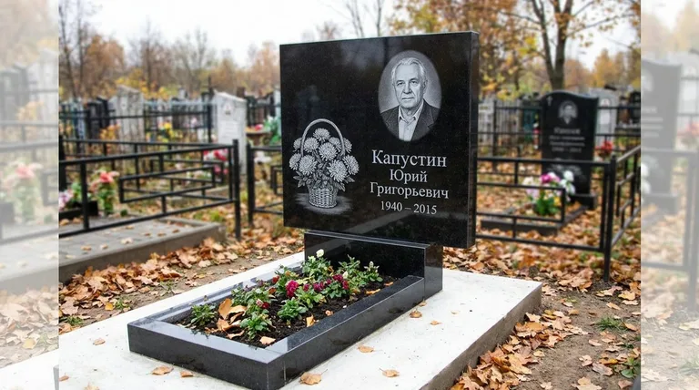 Памятник с гравировкой хризантем — выполненная работа «Капустин» в Ханты-Мансийске