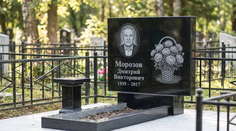 Памятник с гравировкой хризантем — выполненная работа «Морозов» в Ханты-Мансийске