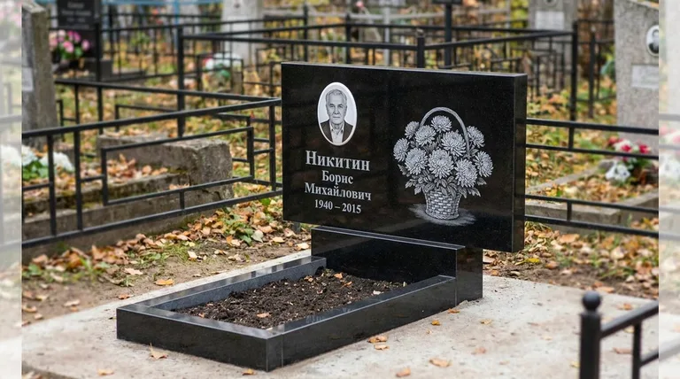 Памятник с гравировкой хризантем — выполненная работа «Никитин» в Ханты-Мансийске