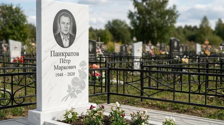 Памятник с гравировкой хризантем — выполненная работа «Панкратов» в Ханты-Мансийске