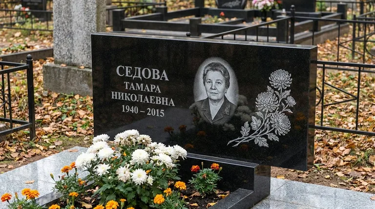 Памятник с гравировкой хризантем — выполненная работа «Седова» в Ханты-Мансийске