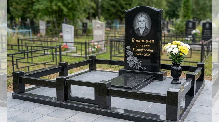 Памятник с гравировкой хризантем — выполненная работа «Воронцова» в Ханты-Мансийске