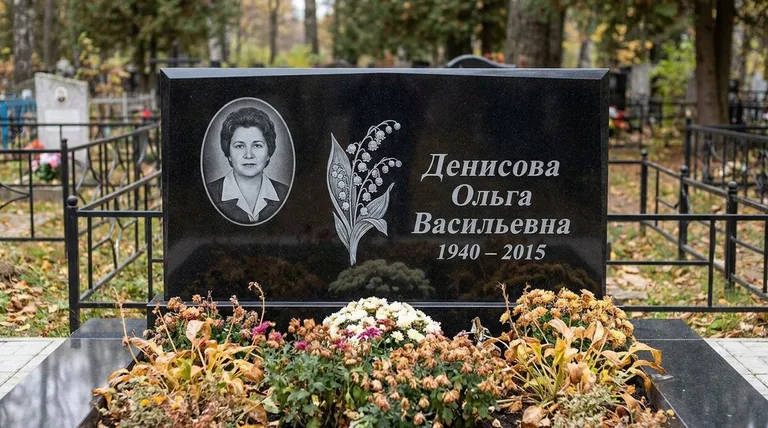 Памятник с гравировкой ландышей — выполненная работа «Денисова» в Ханты-Мансийске