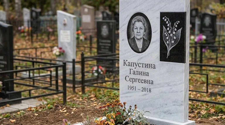 Памятник с гравировкой ландышей — выполненная работа «Капустина» в Ханты-Мансийске
