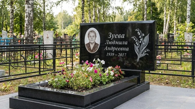 Памятник с гравировкой ландышей — выполненная работа «Зуева» в Ханты-Мансийске