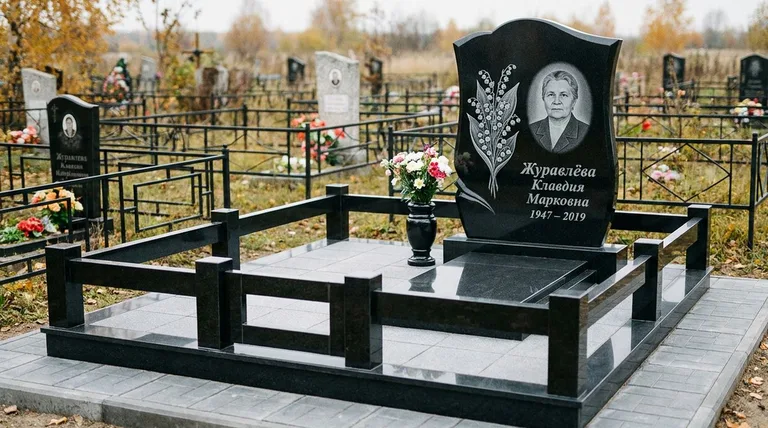 Памятник с гравировкой ландышей — выполненная работа «Журавлёва» в Ханты-Мансийске