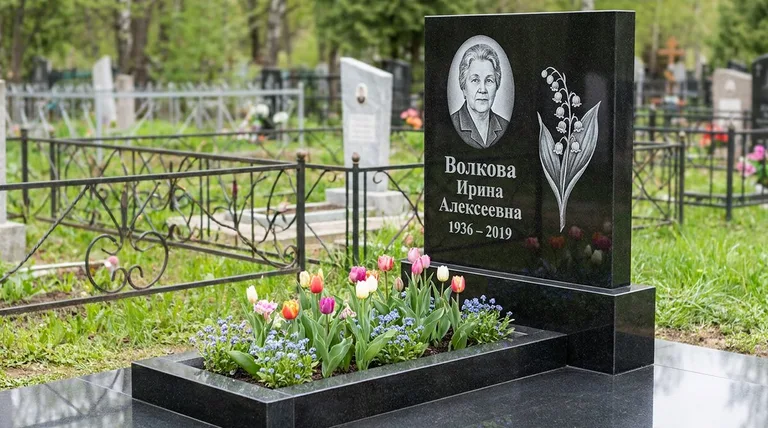 Памятник с гравировкой ландышей — выполненная работа «Волкова» в Ханты-Мансийске