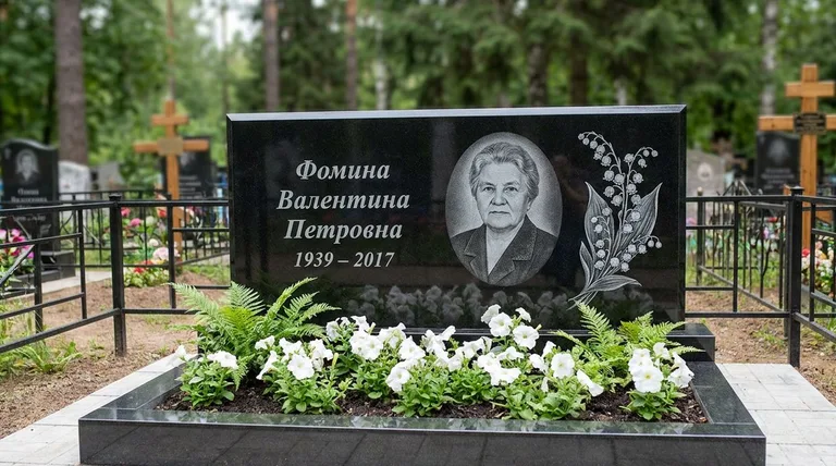 Памятник с гравировкой ландышей — выполненная работа «Фомина» в Ханты-Мансийске