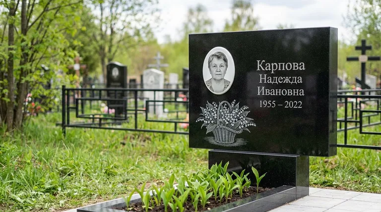 Памятник с гравировкой ландышей — выполненная работа «Карпова» в Ханты-Мансийске
