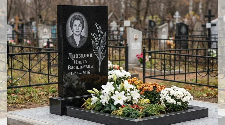 Памятник с гравировкой ландышей — выполненная работа «Дроздова» в Ханты-Мансийске