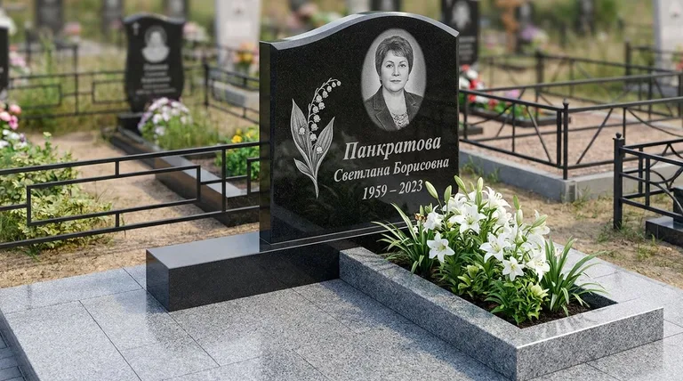 Памятник с гравировкой ландышей — выполненная работа «Панкратова» в Ханты-Мансийске