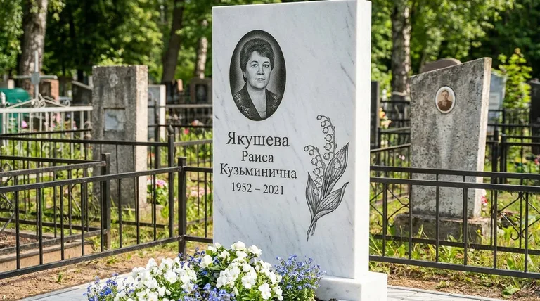 Памятник с гравировкой ландышей — выполненная работа «Якушева» в Ханты-Мансийске
