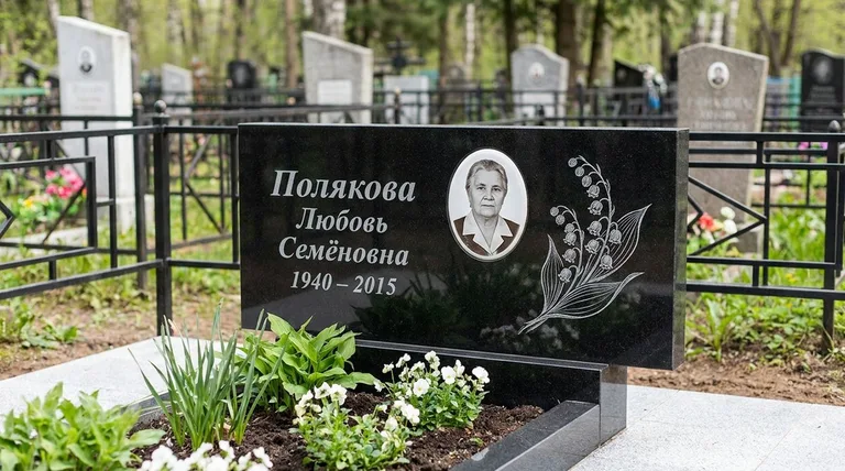 Памятник с гравировкой ландышей — выполненная работа «Полякова» в Ханты-Мансийске
