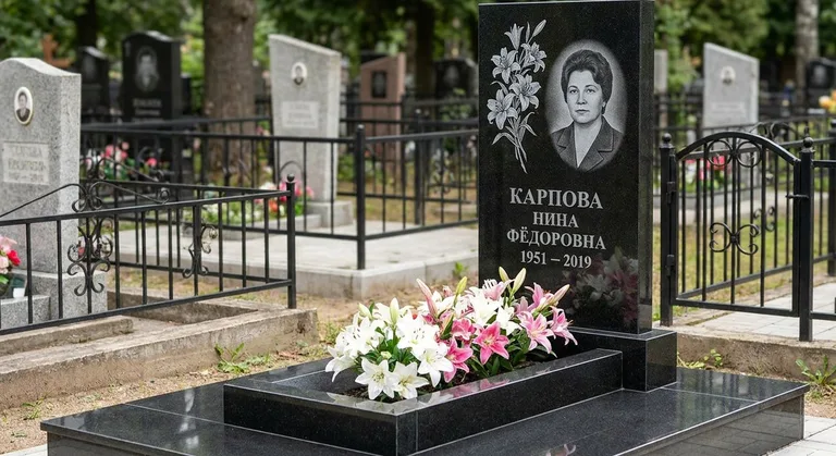 Памятник с гравировкой лилий — выполненная работа «Карпова» в Ханты-Мансийске