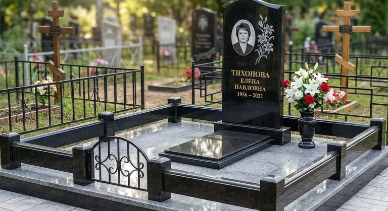 Памятник с гравировкой лилий — выполненная работа «Тихонова» в Ханты-Мансийске