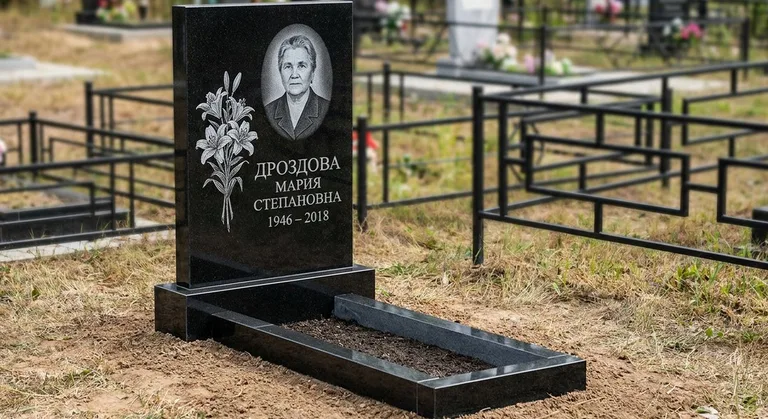 Памятник с гравировкой лилий — выполненная работа «Дроздова» в Ханты-Мансийске