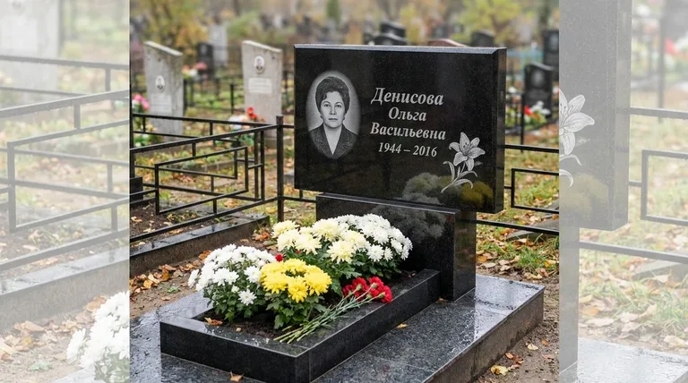 Памятник с гравировкой лилий — выполненная работа «Денисова» в Ханты-Мансийске