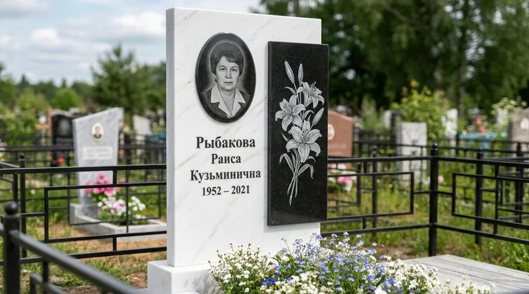 Памятник с гравировкой лилий — выполненная работа «Рыбакова» в Ханты-Мансийске