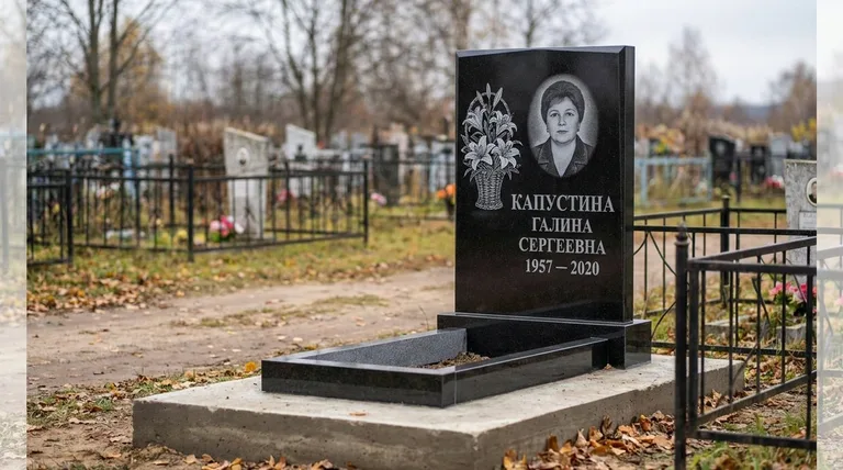 Памятник с гравировкой лилий — выполненная работа «Капустина» в Ханты-Мансийске