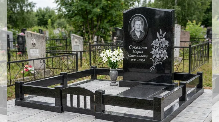 Памятник с гравировкой лилий — выполненная работа «Соколова» в Ханты-Мансийске
