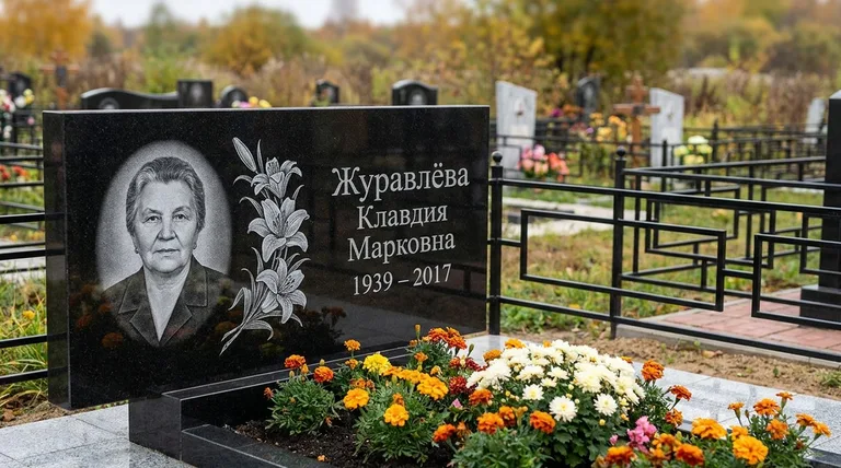 Памятник с гравировкой лилий — выполненная работа «Журавлёва» в Ханты-Мансийске