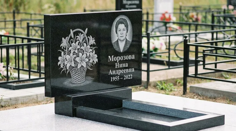 Памятник с гравировкой лилий — выполненная работа «Морозова» в Ханты-Мансийске
