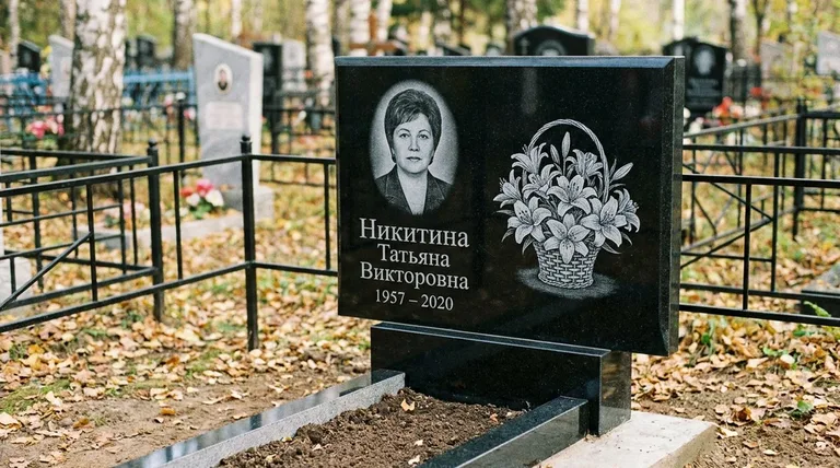 Памятник с гравировкой лилий — выполненная работа «Никитина» в Ханты-Мансийске