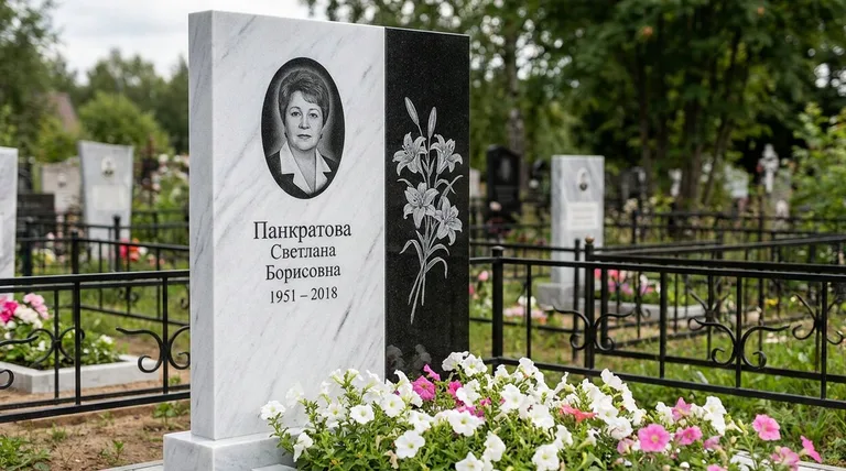 Памятник с гравировкой лилий — выполненная работа «Панкратова» в Ханты-Мансийске