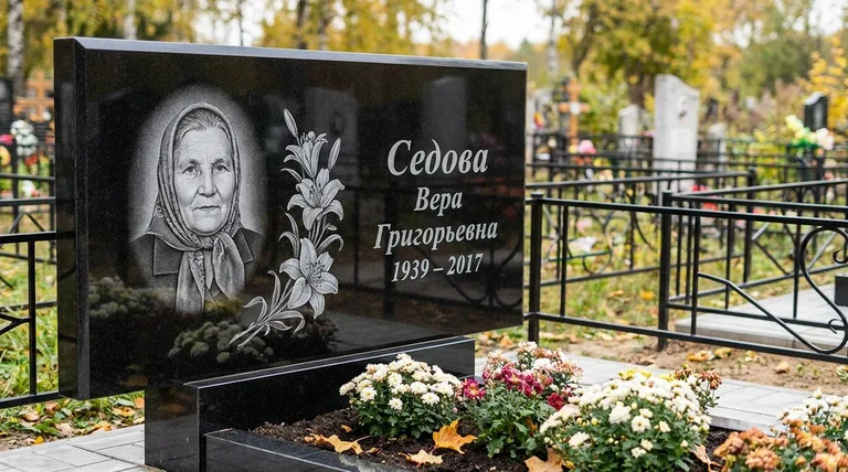 Памятник с гравировкой лилий — выполненная работа «Седова» в Ханты-Мансийске