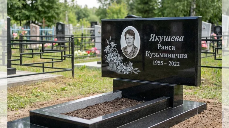 Памятник с гравировкой лилий — выполненная работа «Якушева» в Ханты-Мансийске