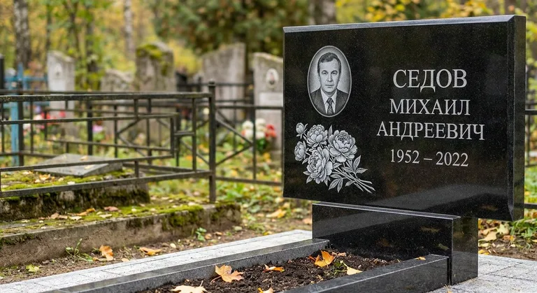 Памятник с гравировкой пионов — выполненная работа «Седов» в Ханты-Мансийске