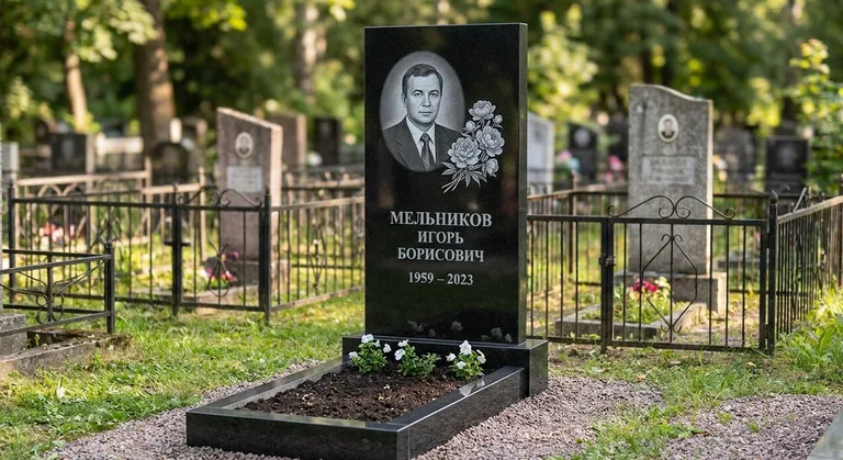 Памятник с гравировкой пионов — выполненная работа «Мельников» в Ханты-Мансийске
