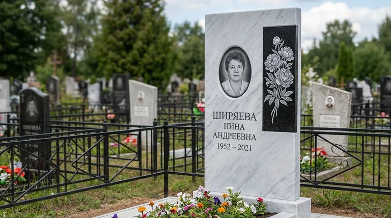 Памятник с гравировкой пионов — выполненная работа «Ширяева» в Ханты-Мансийске