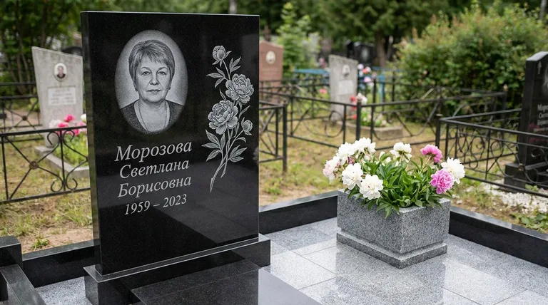 Памятник с гравировкой пионов — выполненная работа «Морозова» в Ханты-Мансийске