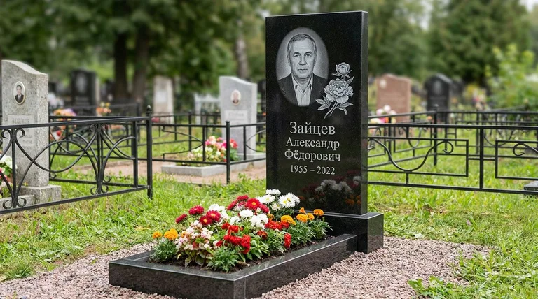 Памятник с гравировкой пионов — выполненная работа «Зайцев» в Ханты-Мансийске
