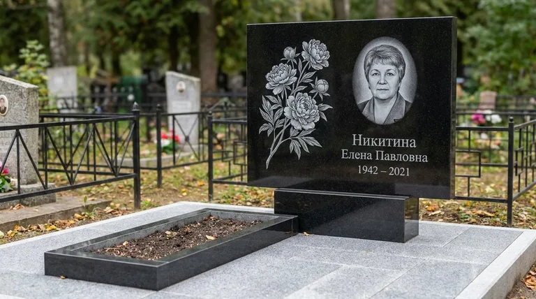 Памятник с гравировкой пионов — выполненная работа «Никитина» в Ханты-Мансийске