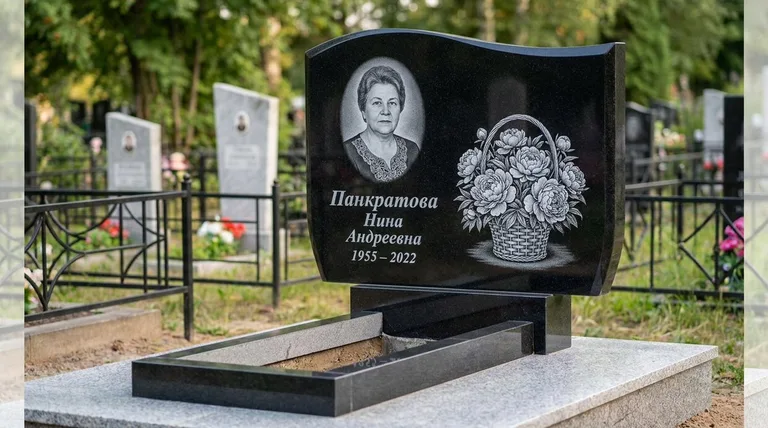 Памятник с гравировкой пионов — выполненная работа «Панкратова» в Ханты-Мансийске