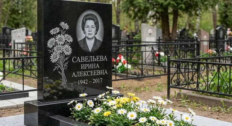 Памятник с гравировкой ромашек — выполненная работа «Савельева» в Ханты-Мансийске