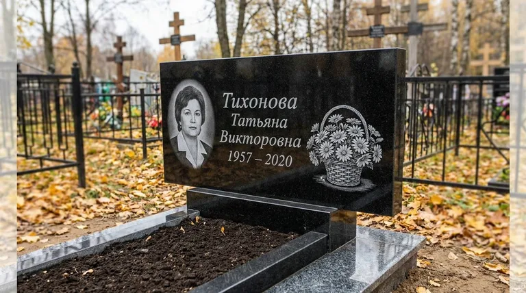 Памятник с гравировкой ромашек — выполненная работа «Тихонова» в Ханты-Мансийске