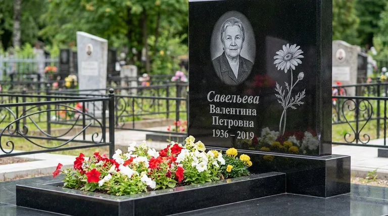 Памятник с гравировкой ромашек — выполненная работа «Савельева» в Ханты-Мансийске